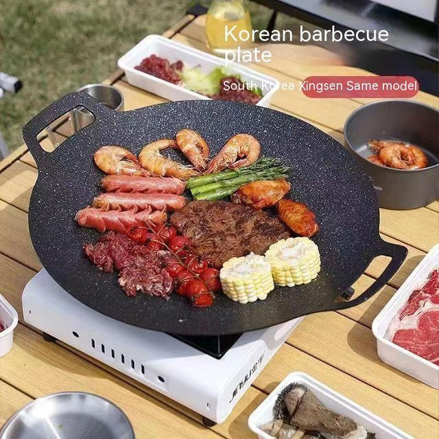 Antihaftbeschichtete runde Grillplatte in Schwarz, tragbare Bratpfanne für Picknicks und Outdoor-Cooking, Durchmesser: 28,0 cm - Bild 1