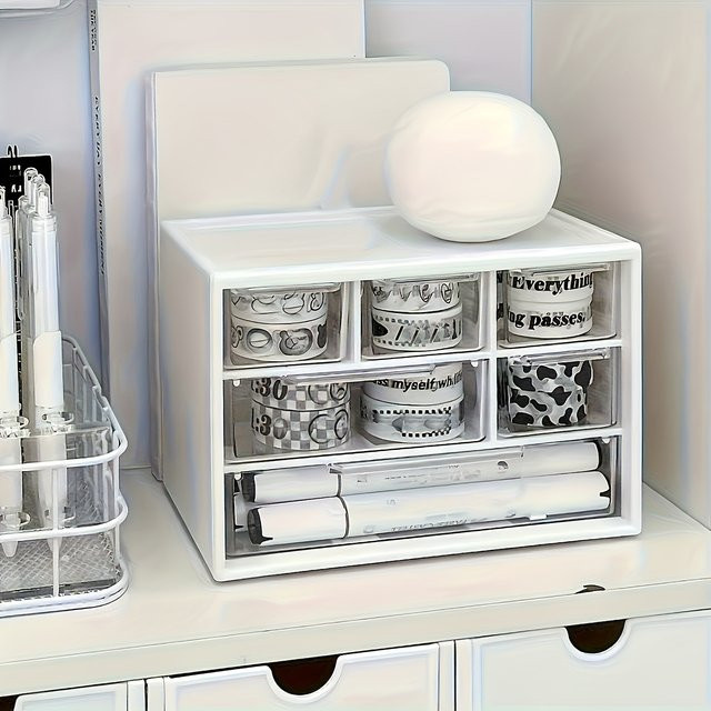 Multifunktionaler Desktop-Organizer aus Kunststoff mit sechs Schubladen in Weiß - Bild 1