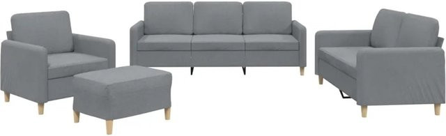 vidaXL 4-teilige Sofagarnitur mit Kissen in Hellgrau aus Stoff, bestehend aus 3-Sitzer, 2-Sitzer, Sessel und Ottoman - Bild 1