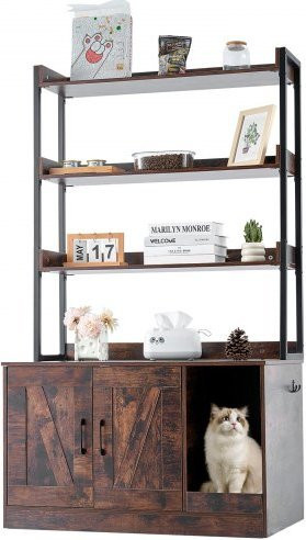 VEVOR Katzentoilettengehäuse aus Holz mit 3 Ablageflächen, verstecktes Katzenhaus-Möbel für den Innenbereich, Braun, B/T/H: 49,9 x 85,1 x 148,9 cm - Bild 1