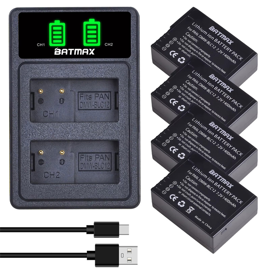 Batmax Akku und LED-Doppelladegerät Set DMW-BLC12 DMW-BLC12PP in Schwarz für Panasonic Lumix DMC-G5 G6 G7 GH2 DMC-GX8 DMC-FZ1000 FZ200 FZ300 - Bild 2