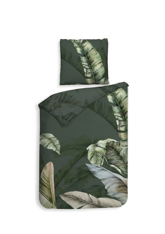 Heckettlane Mako-Satin Bettwäsche Sarani Forest Green mit floralem Blättermuster, B/H: 155 x 220 cm und Kissenbezug 80 x 80 cm - Bild 1