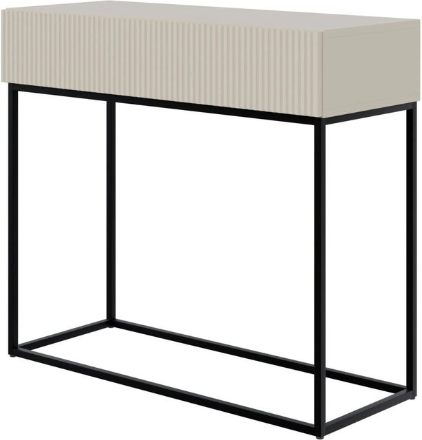 Selsey Veldio Konsolentisch mit Lamellenfront und Schublade in Greige mit schwarzen Beinen, Breite: 90 cm - Bild 1