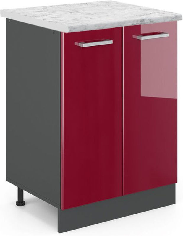 Vicco Küchenunterschrank R-Line in Rot mit Marmor-Optik und Drehtüren, Breite: 60 cm - Bild 1