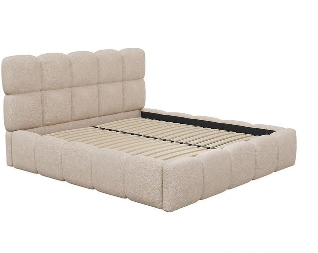 Vente-unique Bett Damado mit Bettkasten in Beige aus Bouclé-Stoff, B/T/H: 140 x 190 cm - Bild 1