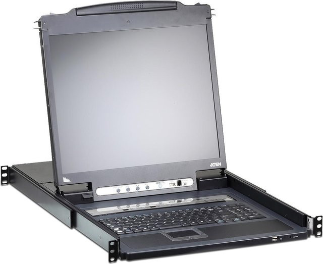 ATEN Slideaway CL5708IM KVM-Konsole mit KVM-Switch, 17 Zoll, 8 Anschlüsse, USB und PS/2, Schwarz, 1U Rack-Einbau - Bild 1
