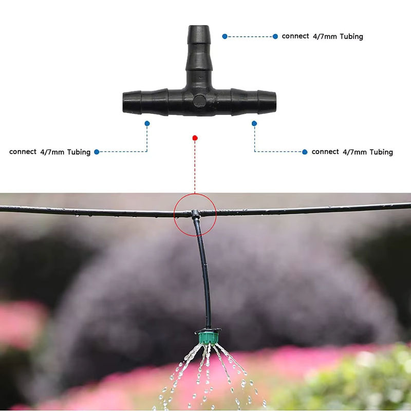 30 Stück Universal-T-Stücke mit Widerhaken für Tropfbewässerungssysteme, 1/4 Zoll Anschluss für 4/7 mm Wasserschläuche - Bild 4