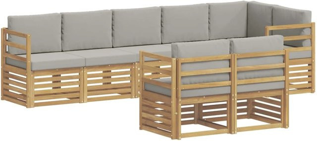 vidaXL Outdoor-Sofagarnitur 8-teilig in Weiß und Hellgrau aus Akazienholz mit Polsterung und UV-beständigem Polyester im L-Shape Design - Bild 1