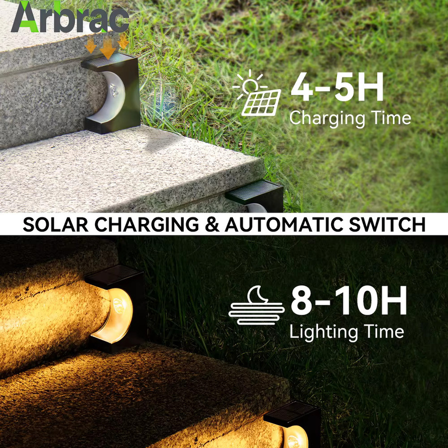 Arbrac Solar-Stufenleuchten Set 4 Stück in Schwarz mit warmweißem Licht für Garten und Terrasse - Bild 5