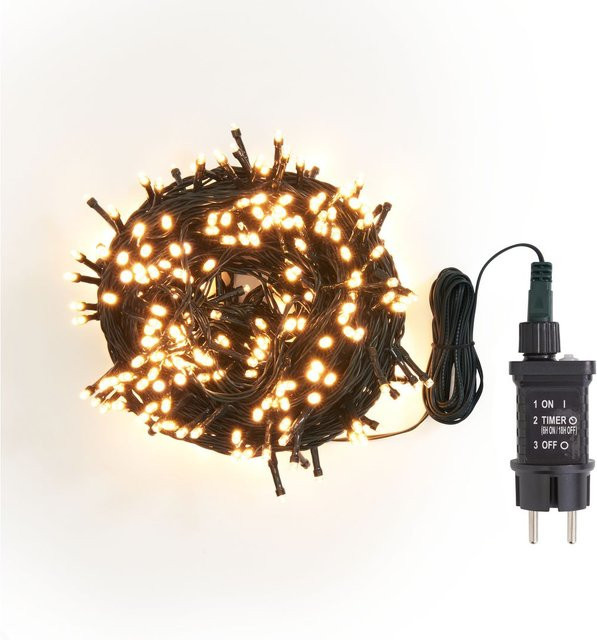 Outdoor Mini-LED-Lichterkette mit 300 warmweißen LEDs in Grün mit Timer und Effekt für Außenbereich, Terrasse und Weihnachtsdekoration - Bild 1
