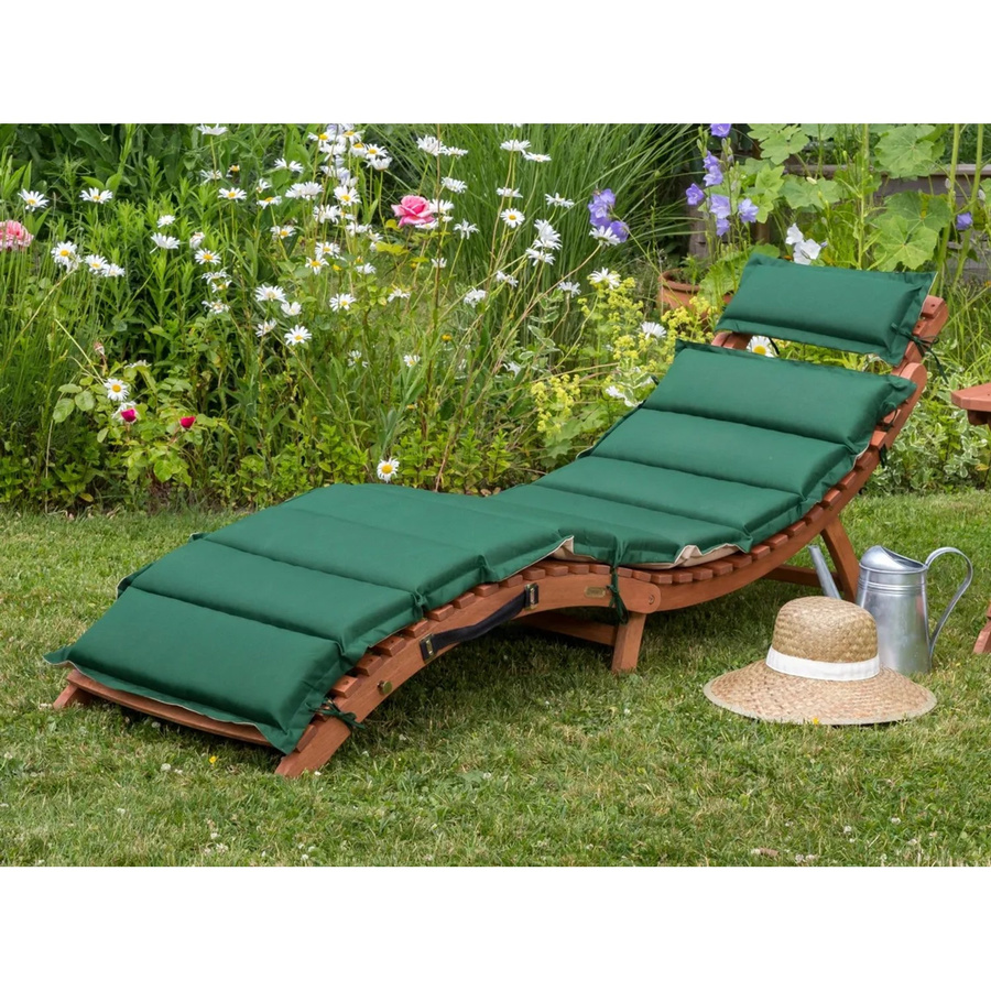 Merxx Ipanema Gartenliegen-Set 3-teilig aus geöltem Hartholz in Grün-Beige mit verstellbarer Kopfstütze - Bild 2