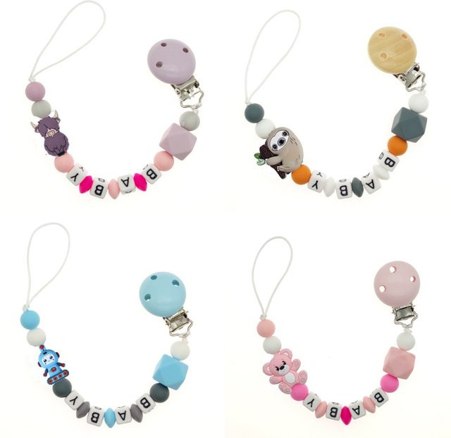 Panplay Baby Schnullerkette mit Beißring und Cartoon-Charme aus Silikon, Mehrfarbig - Bild 1