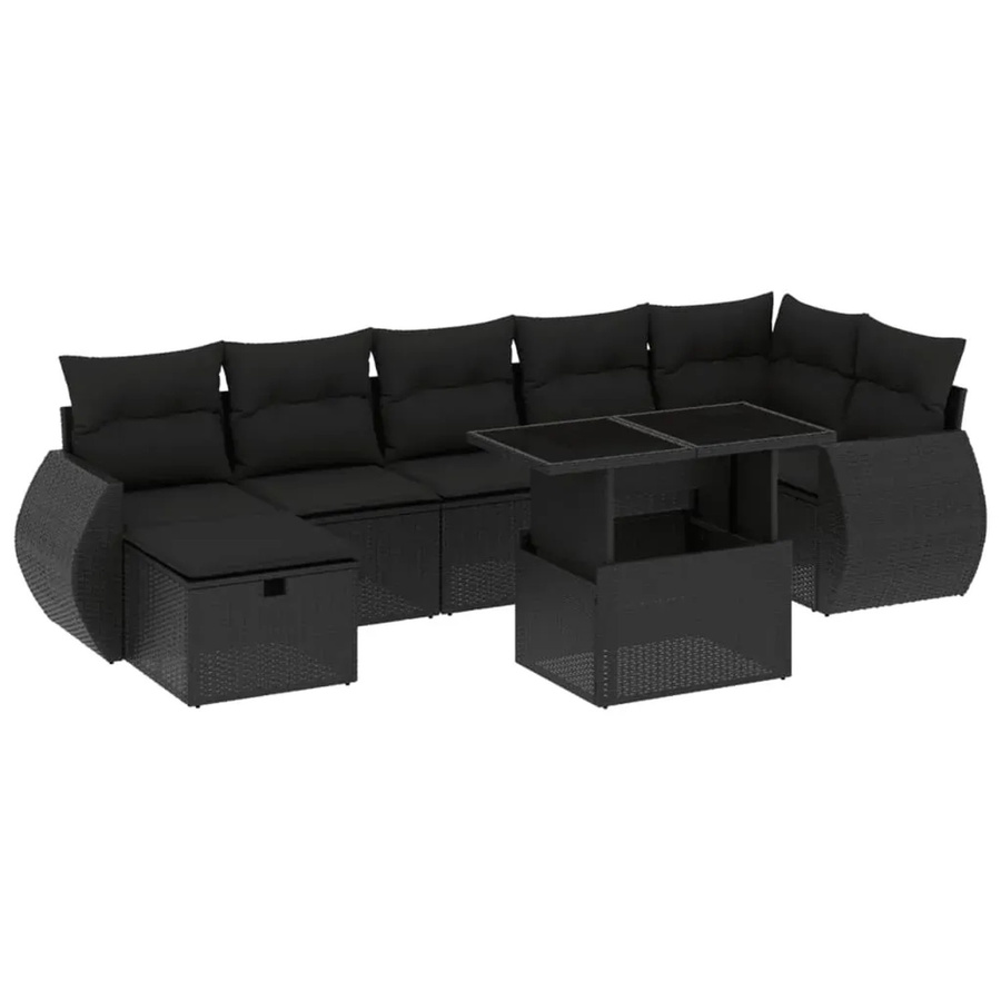 vidaXL 8-teilige Garten-Sofagarnitur aus Poly-Rattan mit Kissen in Schwarz - Bild 2