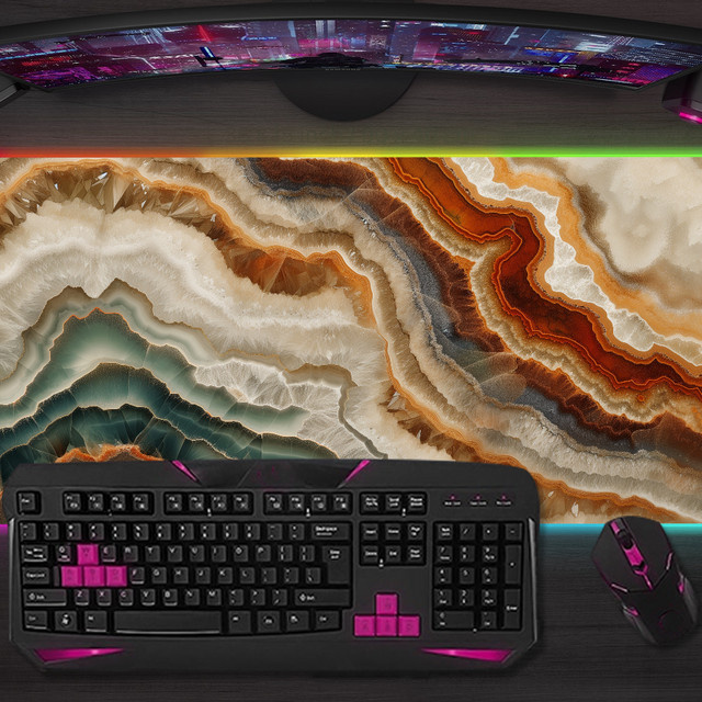 Potdemiel RGB Gaming-Mauspad XXL mit LED-Hintergrundbeleuchtung und Micro-USB Anschluss im Mineralstein Geode Achat Design, Multicolour - Bild 1