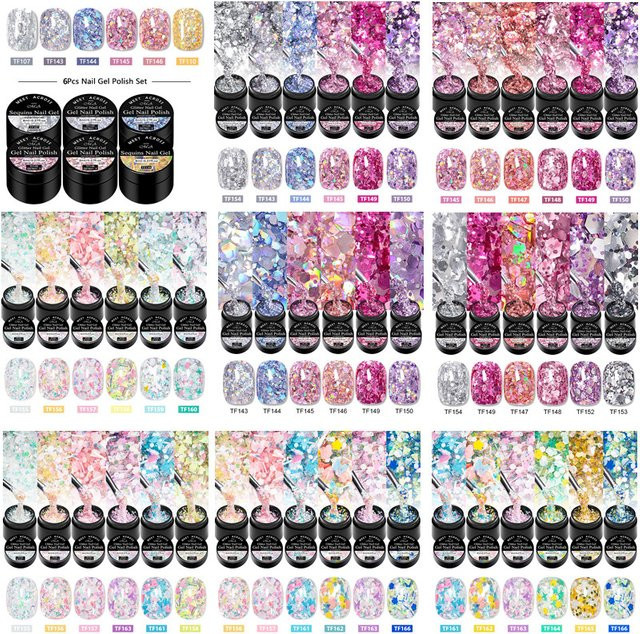 MEET ACROSS Gel-Nagellack-Set, 6-teilig, Rosa Silber, Schimmernd - Bild 1