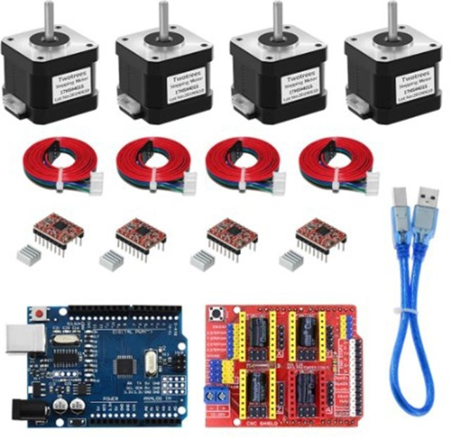 OOTDTY Set aus 4 NEMA17 Schrittmotoren 17HS4401S und 4 A4988 Treibern für CNC-Graviermaschinen und 3D-Drucker mit CNC-Shield V3 - Bild 1