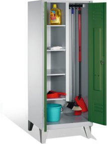 C+P Putzmittel-Spind Classic mit 2 Abteilen auf Füßen, Korpus Lichtgrau und Front Resedagrün, H: 185 cm, B: 81 cm, T: 50 cm - Bild 1