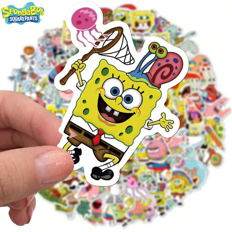 50 Stück SpongeBob Offiziell Lizenzierte Vinyl-Aufkleber Nickelodeon Wasserfeste Tentakel-Sticker in Multicolour für Wasserflaschen und DIY-Projekte - Bild 1