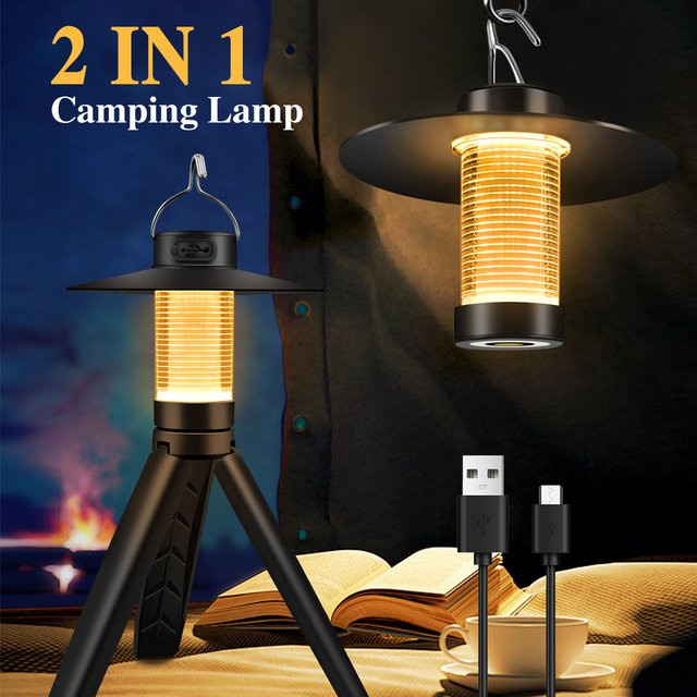 AMARYLLIS LED Camping Laterne mit Stativ und Magnet, USB-aufladbare Notlampe mit 4 Beleuchtungsmodi, Schwarz - Bild 1