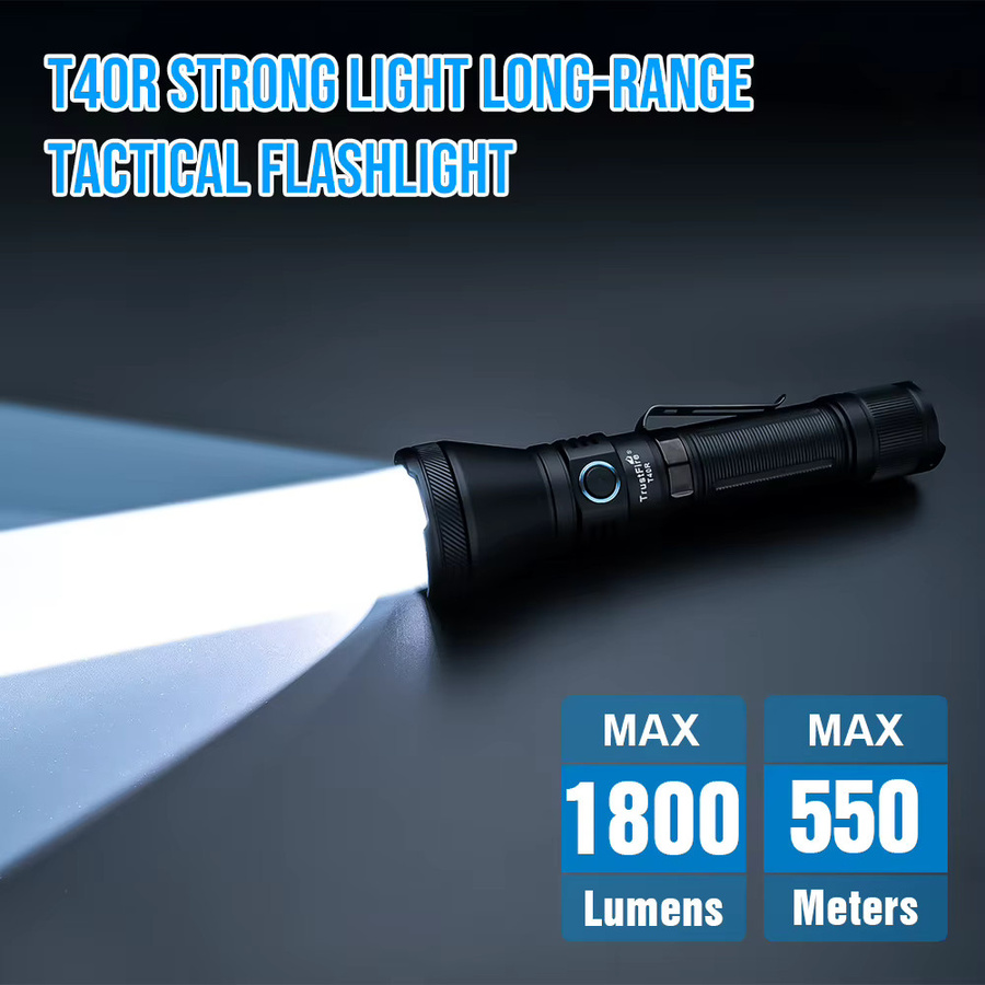 Trustfire T40R Taktische LED-Taschenlampe in Schwarz mit 1800 Lumen, USB-Aufladung und IP68-Schutz - Bild 2