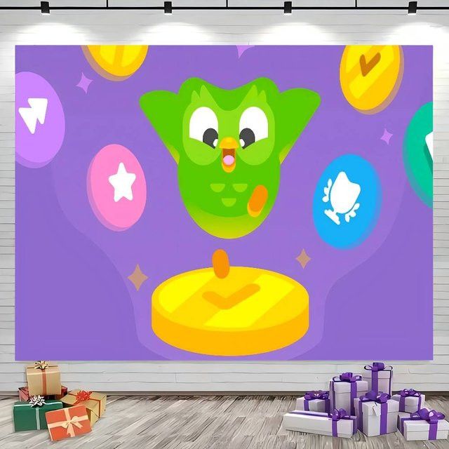 Geburtstags-Fotohintergrund mit Duolingo-Motiv, Mehrfarbiges Party-Banner für Esszimmer und Fotostudio, Rechteckig - Bild 1