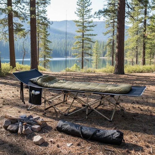 Faltbares Campingbett Schwarz Wetterfestes Feldbett mit Tragetasche für Outdoor Angeln und Garten B/T/H: 190 x 68 x 52 cm - Bild 1