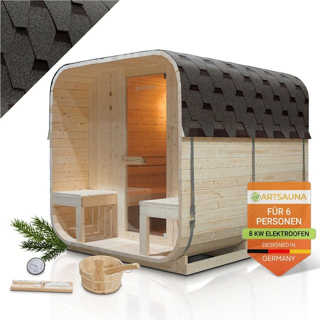 Artsauna Fasssauna Nolvik XXL Cube Design für 6 Personen mit 8 kW Ofen und Zubehör - Bild 1