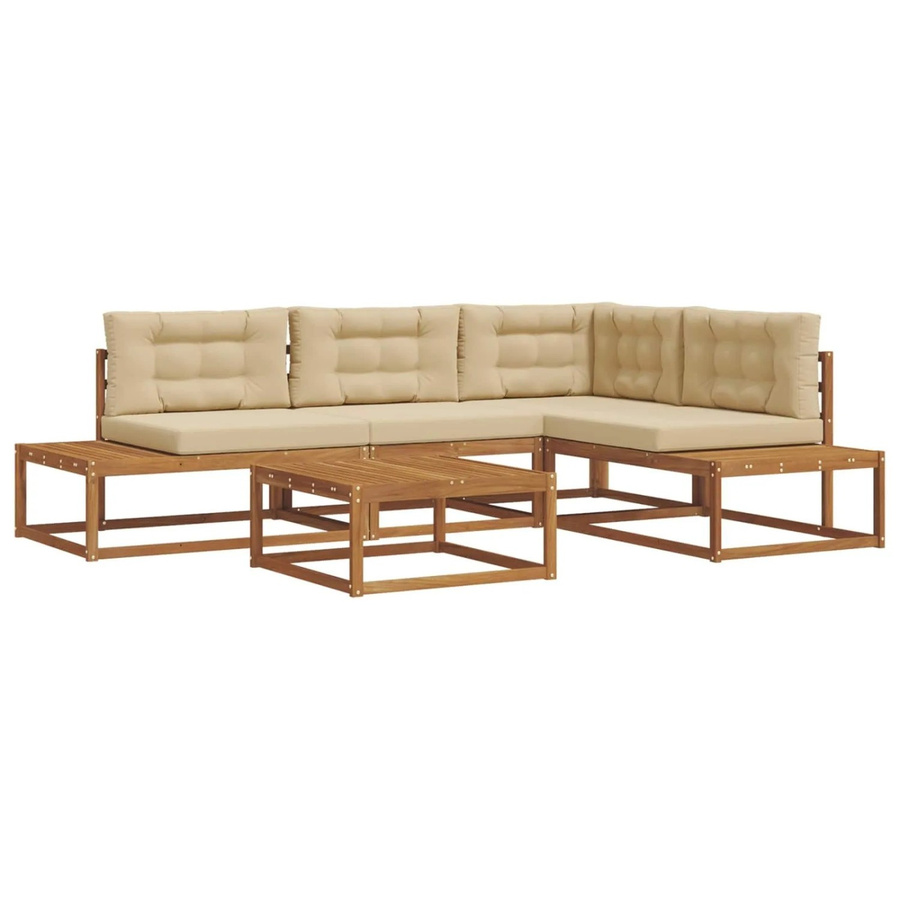 vidaXL Outdoor-Sofagarnitur aus massivem Akazienholz in L-Form, 5-teiliges Set mit beigefarbenen Polstern aus UV-beständigem Polyester, Natur und Beige - Bild 2