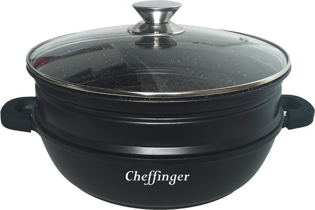 Cheffinger 4 in 1 Tajine Topf mit Silikongriffen und Dampfgarfunktion, Schwarz, Durchmesser: 28 cm - Bild 1