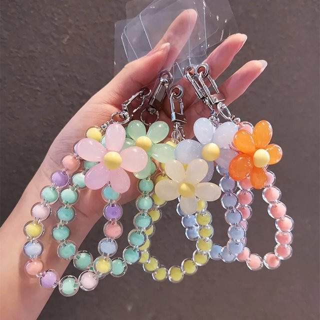 Handy Anti-Lost Lanyard für Damen mit bunten Macaron Perlen als kurzes Handgelenk-Schlüsselanhänger in Multicolor - Bild 1