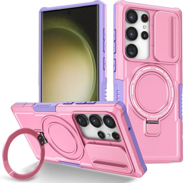Magnetische Hybrid-Rüstungs-Hülle für Samsung Galaxy S25 S24 S23 S22 S26 Ultra Plus FE und Note 20 mit Auto-Halterung und kabelloser Ladefunktion in Pink - Bild 1