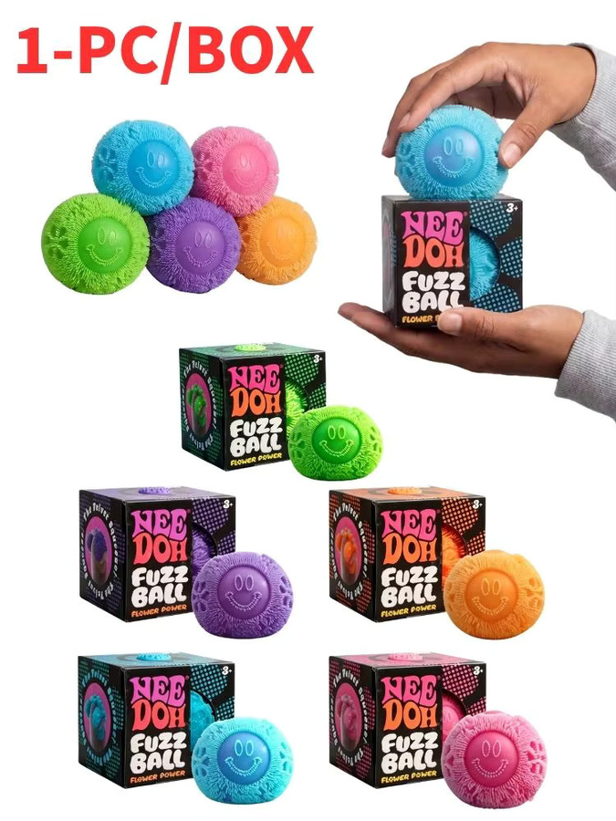 Schylling Flower Power Fuzz Ball Smiley-Gesicht, Weiches Quetschspielzeug, ab 3 Jahre - Bild 6