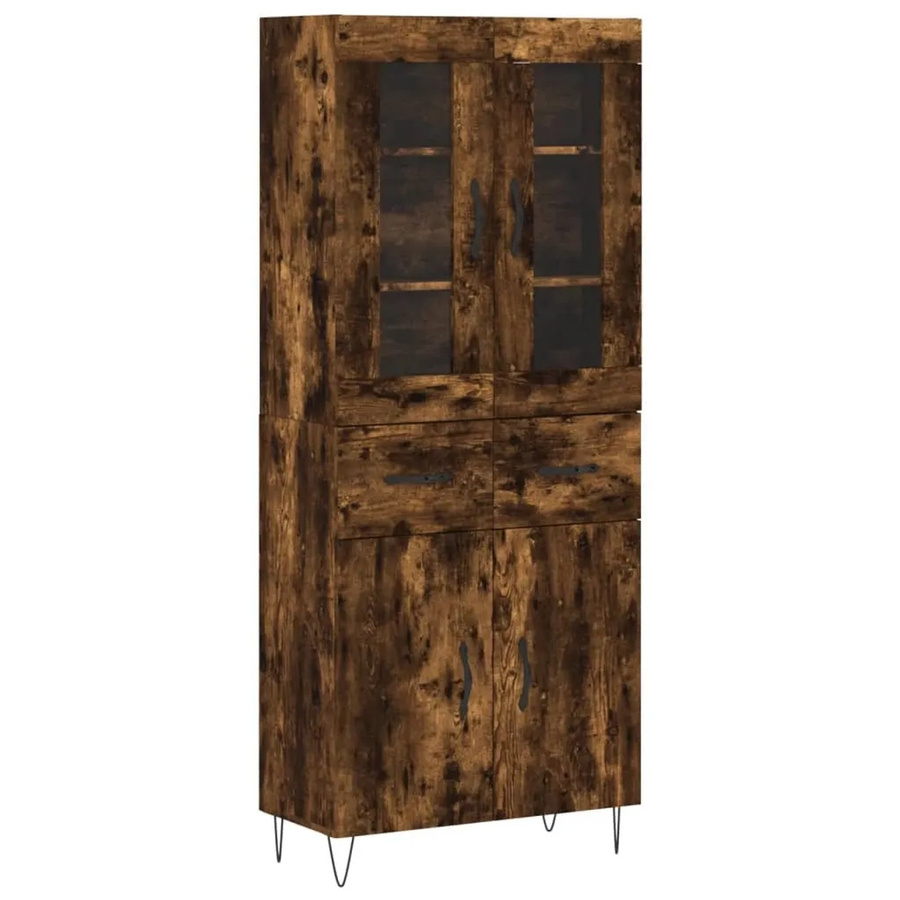 vidaXL Highboard Räuchereiche mit Glastüren in Braun, B/T/H: 69,5 x 34,0 x 180,0 cm - Bild 2