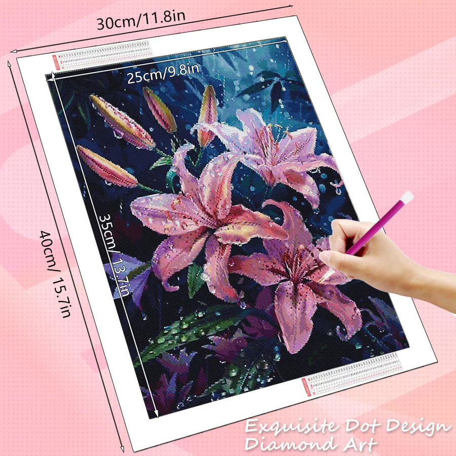 HUACAN Diamond Painting Lilien-Blumenbild mit runden Steinen in Multicolour, florale Wanddekoration für dein Zuhause, B/H: 30,0 x 20,0 cm - Bild 2