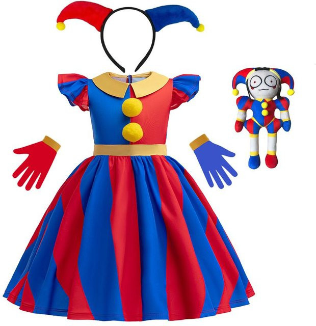 Pomni Halloween Kostüm The Amazing Digital Circus, Kleid, Handschuhe und Plüschtier Bündel, Blau, ab 4 Jahren - Bild 1