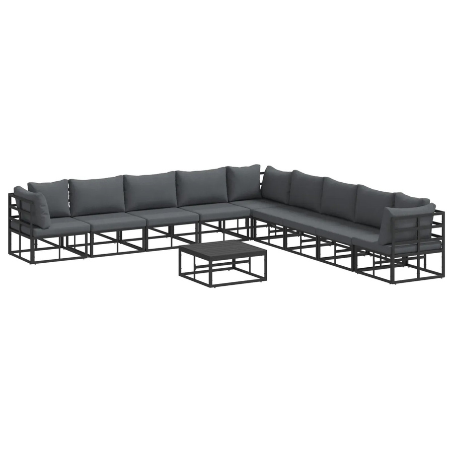 vidaXL Garten-Sofa-Set in U-Form aus pulverbeschichtetem Aluminium mit Kissen, 10-teilig, Schwarz - Bild 2