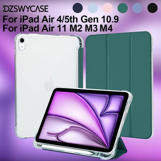 DZSWYCASE Schutzhülle für iPad Air 11 Zoll M4/M3/M2 und iPad Air 5/4 10,9 Zoll mit Stifthalter, Transparent mit blauer TPU-Rückseite - Bild 1