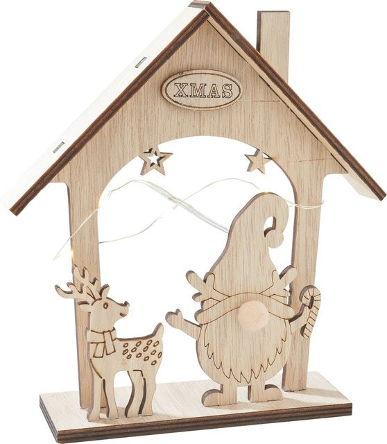 VBS Holz-Steckmotiv Wichtelhaus mit LED in Beige für die Weihnachtszeit - Bild 1