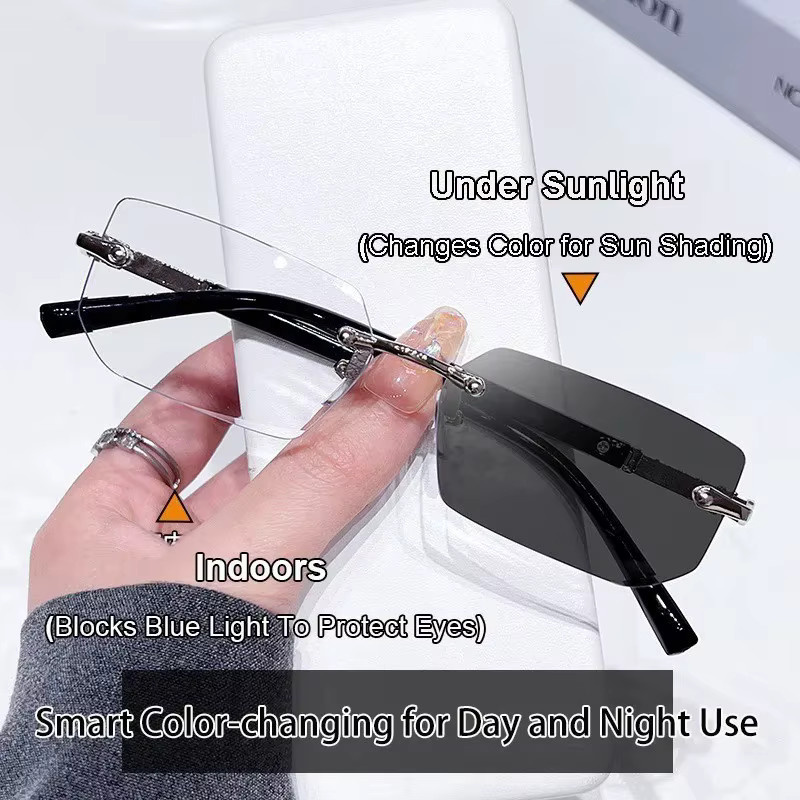 MJYIWANG Photochrome Sonnenbrille, randlos, rectangular, Metall, Schwarz, Unisex - Bild 2