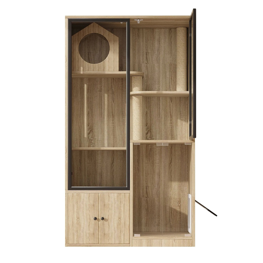 Merax Katzenhaus aus Holz in Braun als Indoor Kletterhaus mit ersetzbarem Sisal, B/T/H: 90 x 50 x 160 cm - Bild 2