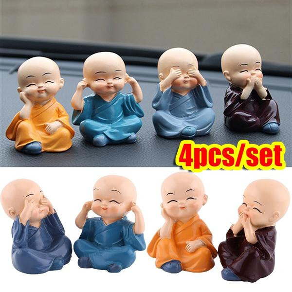 Set mit 4 dekorativen Mönchsfiguren aus Harz von Good Luck Zuo als Tischornamente mit den Motiven Höre nichts Böses, sehe nichts Böses, sprich nichts Böses und tue nichts Böses - Bild 5