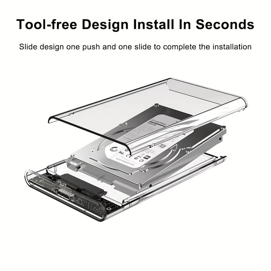Congdi Externes Festplattengehäuse SATA zu USB 3.1 Typ C für 2,5 Zoll HDD und SSD, Transparent, bis 4 TB, UASP Unterstützung - Bild 3