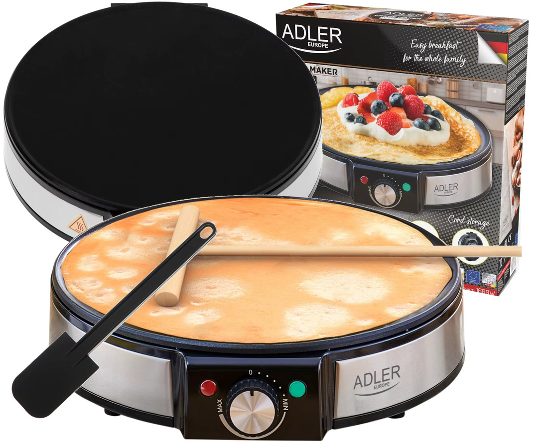Adler Elektrische Pfannkuchenmaschine mit Antihaftbeschichtung und Temperaturregelung, Schwarz, Durchmesser: 30 cm, 1600 W - Bild 2