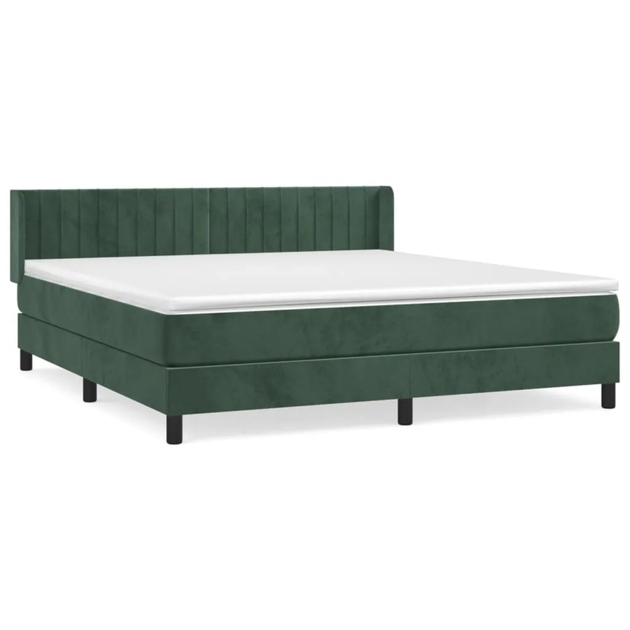 vidaXL Boxspringbett mit Matratze in Dunkelgrün aus Samt, Hybrid-Design mit Taschenfederkern, B/T/H: 180 x 200 x 183 cm - Bild 2