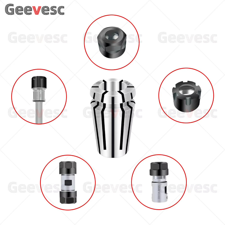 geevesc ER32 Federspannzangenfutter mit Spannzangen 1–20 mm und Mutter in Silber - Bild 2