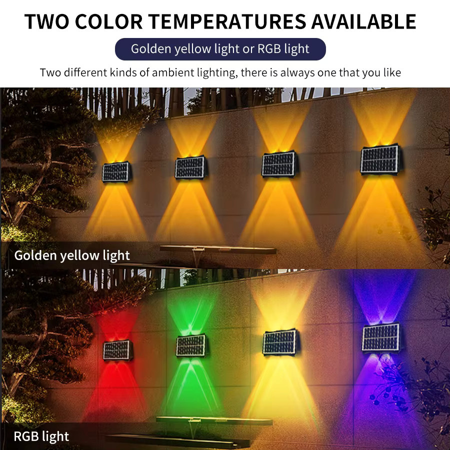 IEEYEEY Solar-LED-Wandleuchte für den Außenbereich in Schwarz, moderne rechteckige Gartenbeleuchtung mit Up-and-Down-Lichtfunktion, wasserdicht - Bild 2