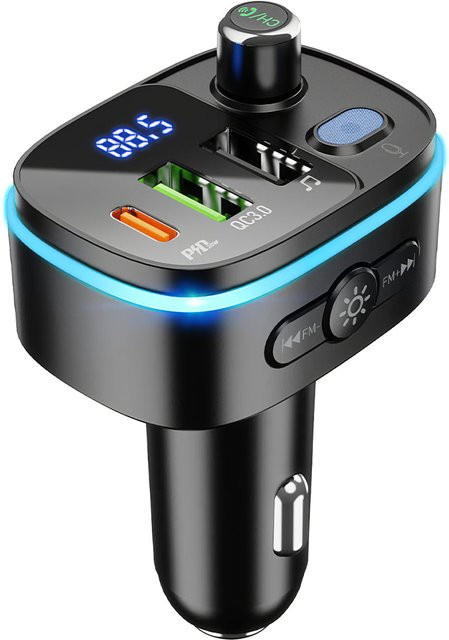 HOCO E62 Bluetooth FM Modulator in Schwarz mit 2 x USB-A und 1 x USB-C - Bild 1