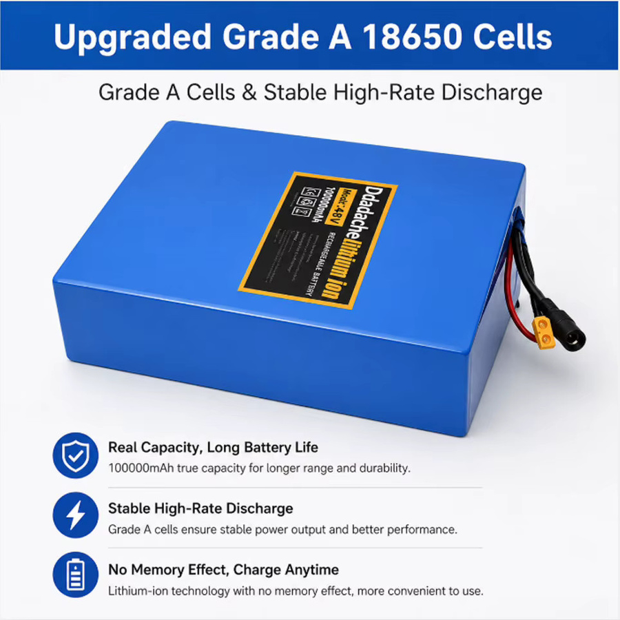 13S8P 48V 100Ah Lithium-Batteriepack 100000mAh 2000W E-Bike-Batterie mit 50A BMS und 54,6V-Ladegerät in Blau - Bild 3