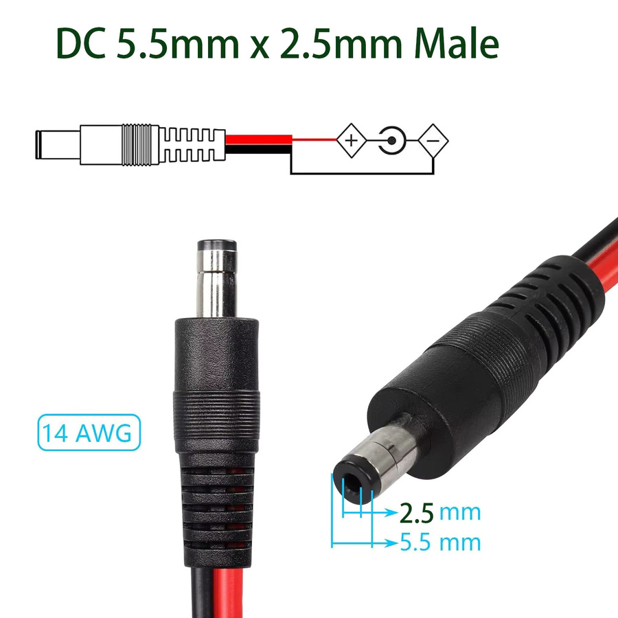 UpperFu DC-Stromversorgungskabel 14AWG mit 5,5mm x 2,5mm Stecker für CCTV-Überwachungskameras, LED-Streifen und Monitore - Bild 2