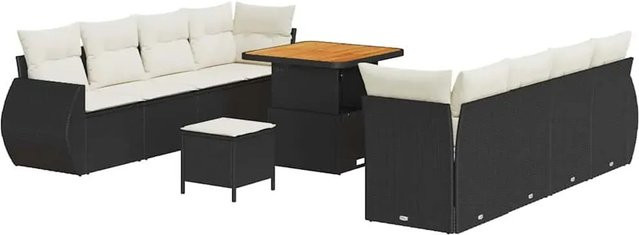 vidaXL Garten-Sofa-Set 11-tlg. in U-Form mit Stauraum und Polstern, Schwarz-Creme, Poly-Rattan und Stahl - Bild 1